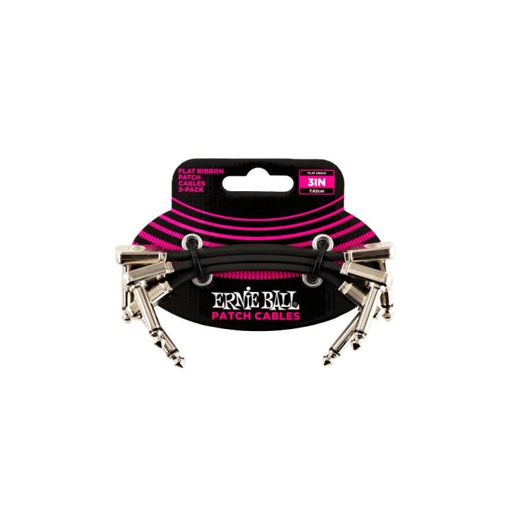 Vist Large View of Product Image Which is New Ernie Ball Flat Ribbon Patch Cable 3in - Black - 3 Pack